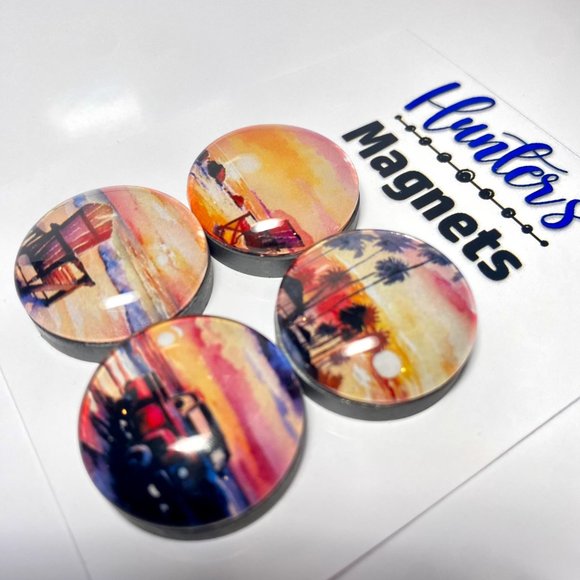 Set of 4 Magnets - Summer Beach Sunsets Glass Refrigerator Kitchen Whiteboard - Picture 3 of 3